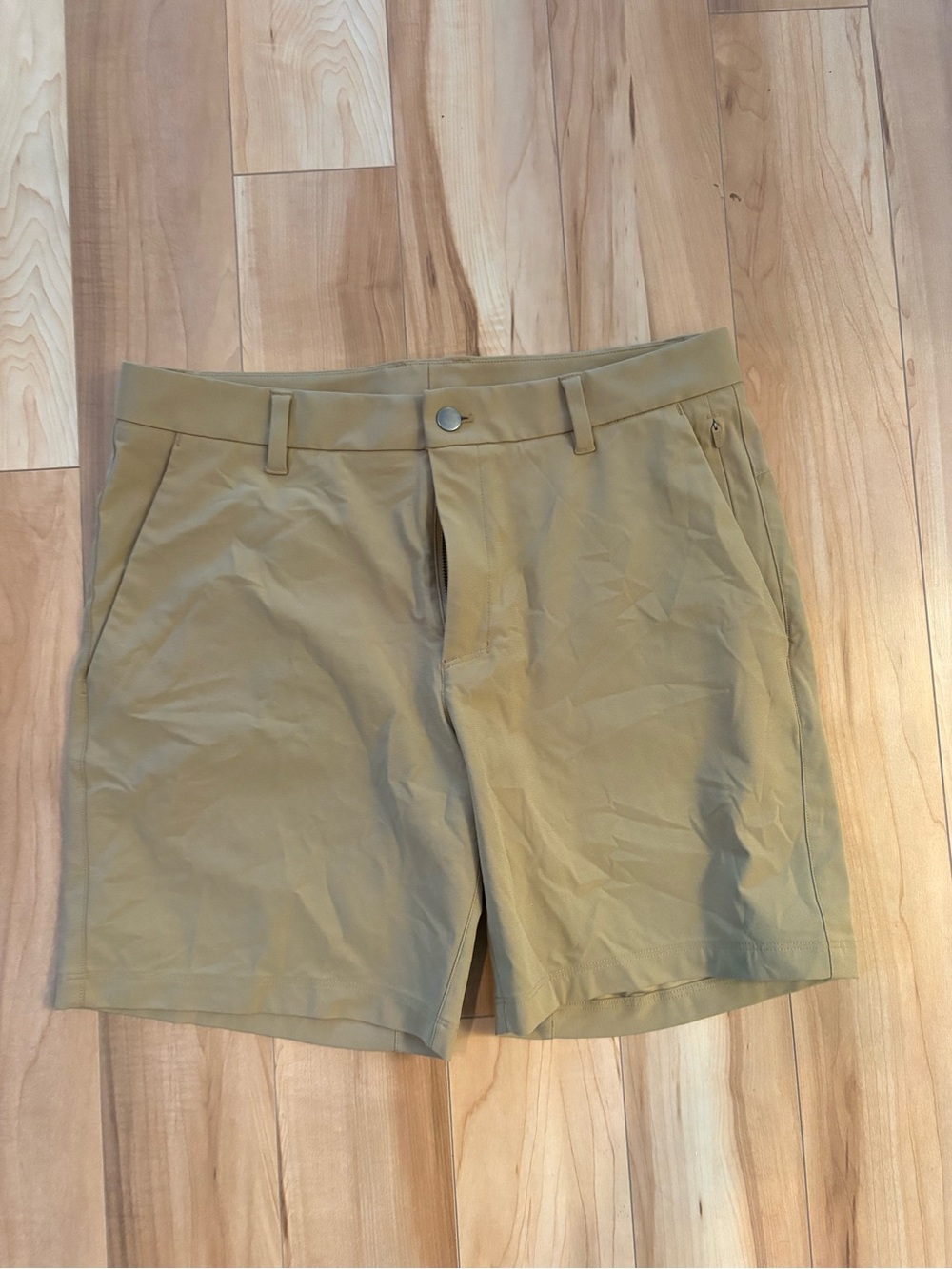 CRZ YOGA Men's Flat Front Shorts in Tan